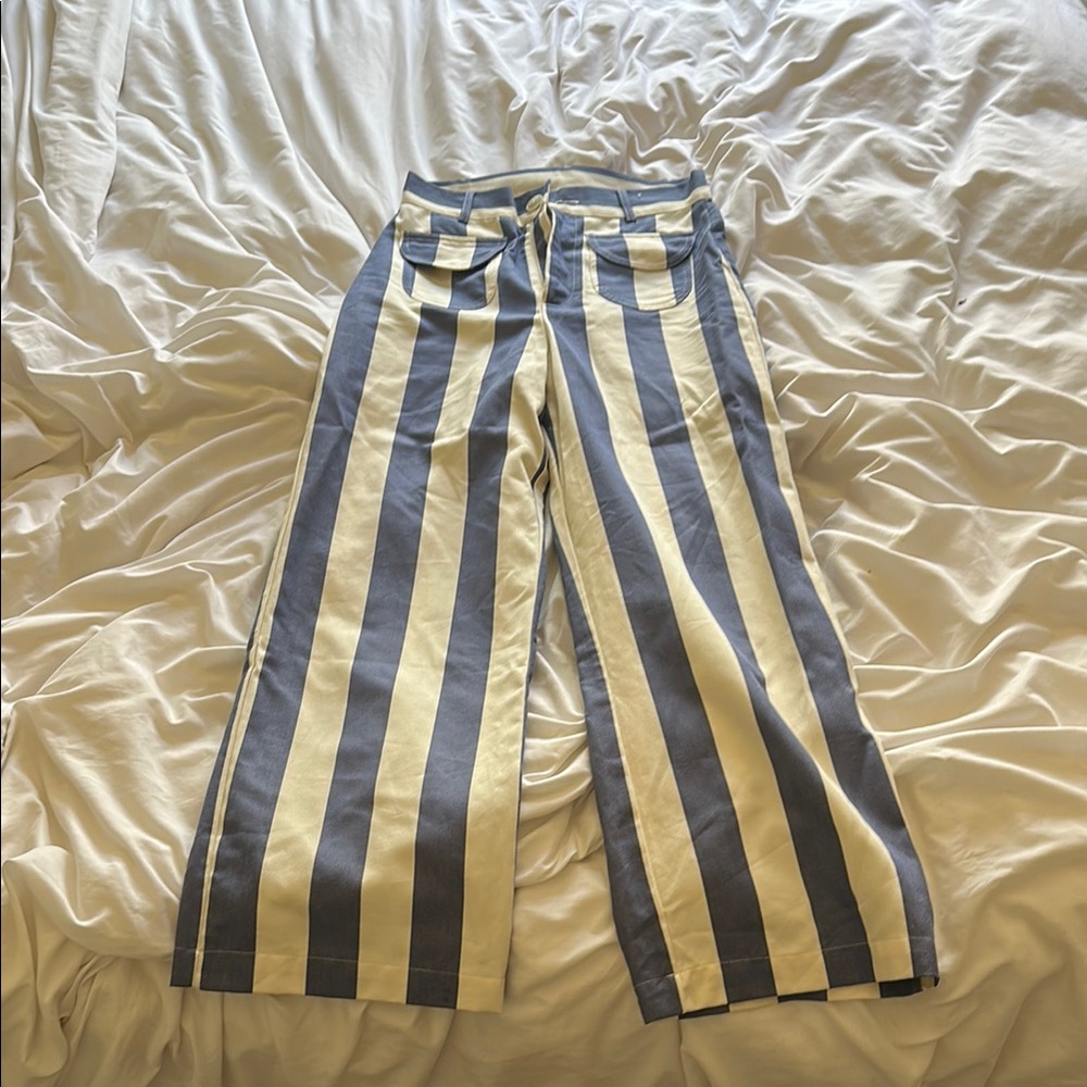 Like new La Veste Striped Wide-Leg Pants - Blue and Cream